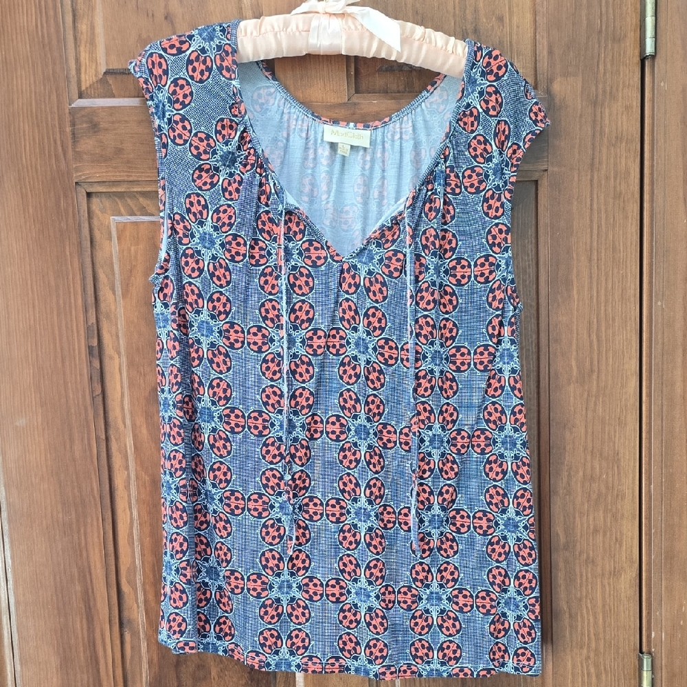 Modcloth, SIZE L, Blue and Red Patterned Sleeveless Top